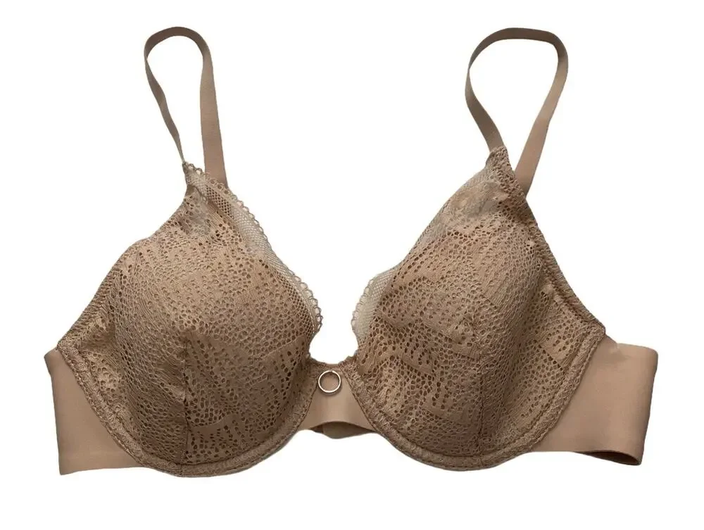 Chantelle Bra Nwt Erika Plunge Nude Lightly Foam Lined Lace 18D1 30C